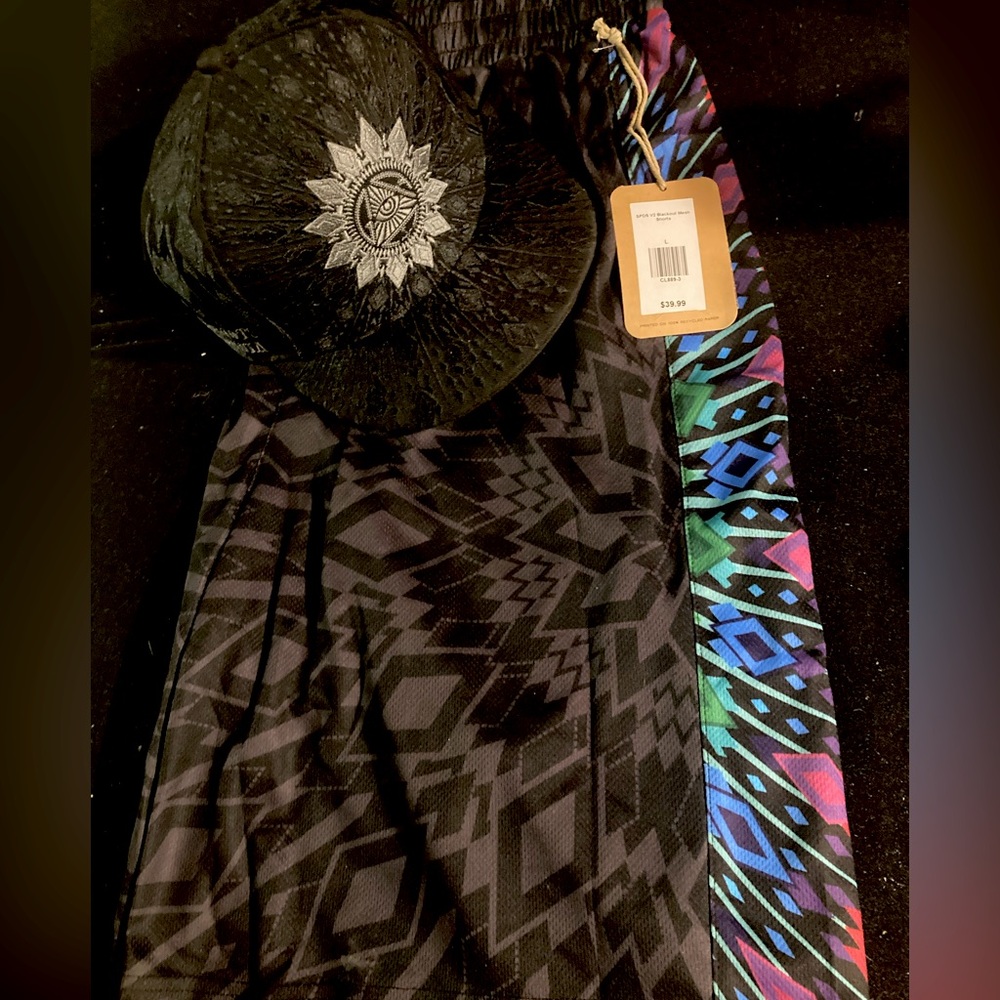 Bundle! Rare!  SPDS V2 Blackout Fitted Hat 7 1/4 and matching mesh shorts